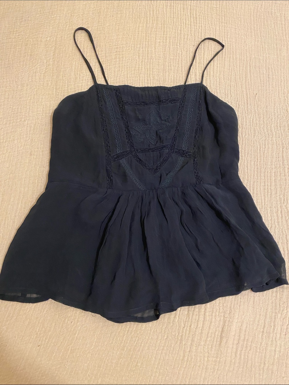 ba&sh Navy Lace-Detail Spaghetti Strap Camisole Top . Size 4